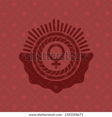 female icon inside red emblem. Vintage.