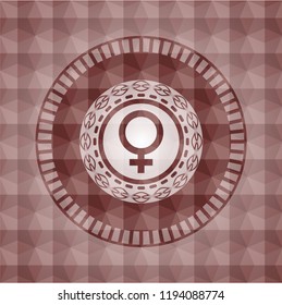 female icon inside red geometric badge. Seamless.