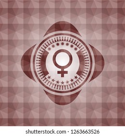 female icon inside red polygonal badge. Seamless.