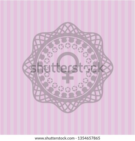 female icon inside retro pink emblem