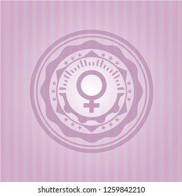female icon inside retro style pink emblem