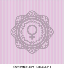female icon inside retro style pink emblem