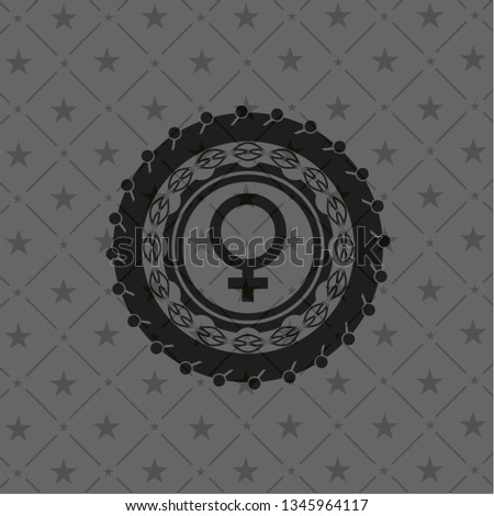 female icon inside retro style black emblem