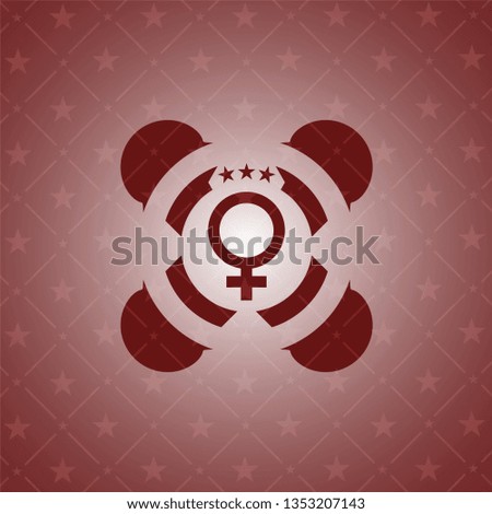 female icon inside retro style red emblem