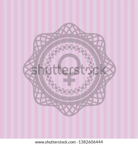 female icon inside retro style pink emblem