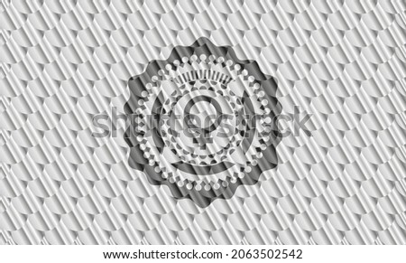 female icon inside silver shiny emblem. Scales pattern. Vector Illustration. Detailed. 