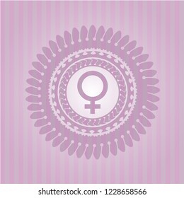 female icon inside vintage pink emblem