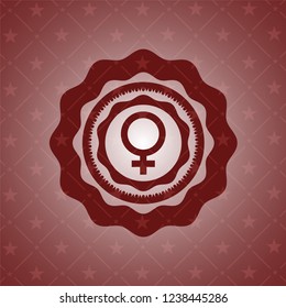 female icon inside vintage red emblem