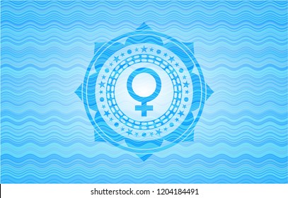 female icon inside water representation emblem.