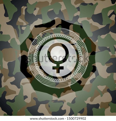 female icon on camouflage pattern