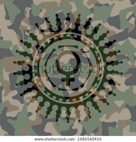 female icon on camouflaged pattern