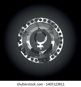 female icon on grey camo texture