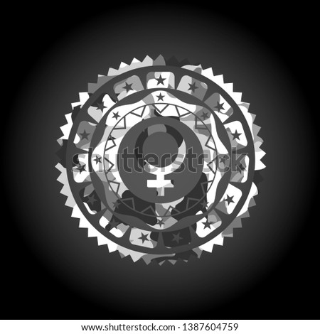 female icon on grey camo texture