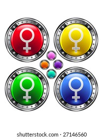 Female icon on round vector button