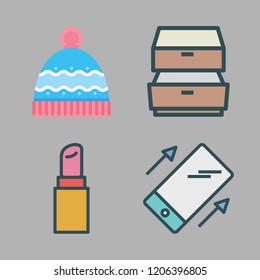female icon set. vector set about drawers, winter hat, smartphone and lipstick icons set.