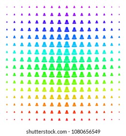Female icon spectral halftone pattern. Vector female symbols organized into halftone grid with vertical rainbow colors gradient. Designed for backgrounds, covers and abstraction effects.