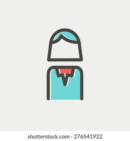 Female icon thin line for web and mobile, modern minimalistic flat design. Vector icon with dark grey outline and offset colour on light grey background.