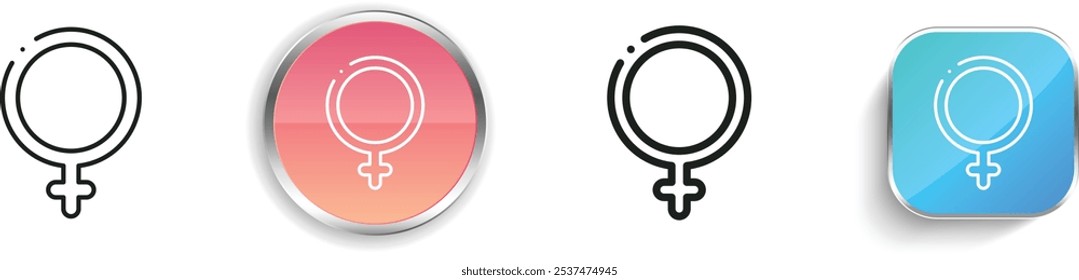 icono femenino. Diseño de estilo lineal delgado, regular y de Botón aislado sobre fondo blanco