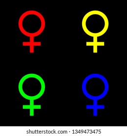 Female icon vector, color set. Black background