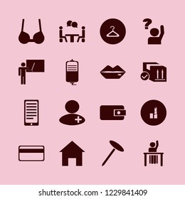 female icon. female vector icons set brassiere, doctor, teacher at blackboard and home