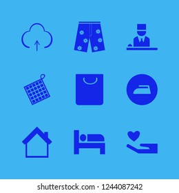 female icon. female vector icons set upload, oven mitts, shorts and heart hand