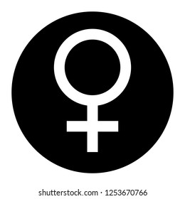 Female icon vector on black circle. White background