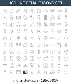 female icons. Trendy 100 female icons. Contain icons such as cow, woman face with flower in hair, old couple, woman hairstyle, spa bag, woman hat. female icon for web and mobile.