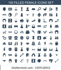 female icons. Trendy 100 female icons. Contain icons such as mascara, woman face with flower in hair, eyelashes, woman hairstyle, woman WC, swimsuit. female icon for web and mobile.