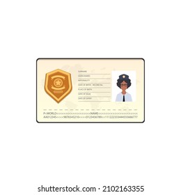 Female ID police documents vector flat icon isolated.