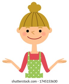 A female illustration of the apron form that both hands are opened.