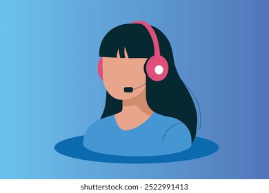 Female illustration, call center, flat icon, customer service, communication, support, business, headset, professional, diverse, vector, agent, tech support, modern, digital, minimal, employee, office