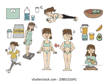 Female illustration set on diet
