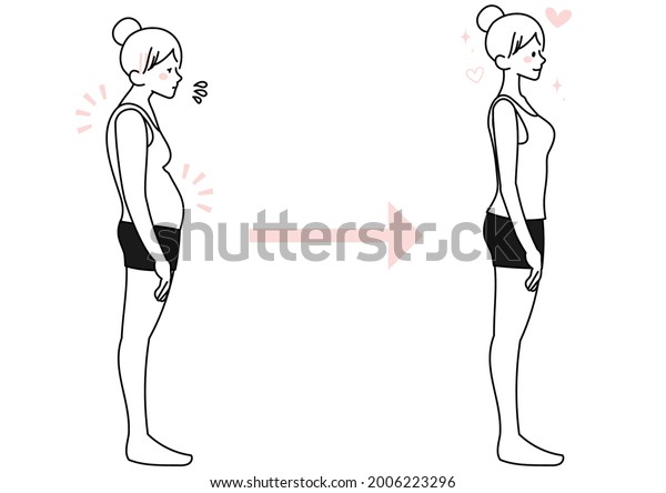 Female Illustration Set Stoop Straight Posture Stock Vector (Royalty ...