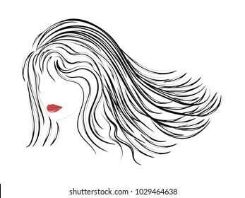 Female image - red lips and long hair - isolated on white background - art vector.