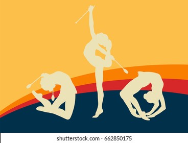 Female with indian clubs gymnast vector background