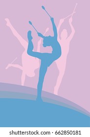 Female with indian clubs gymnast vector background