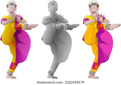 Female Indian cultural dancer in a Kathak dance pose, isolated against white. 3D vector illustration.