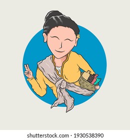Female indonesians, carrying herbs vector ilustration