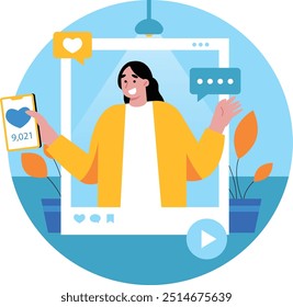Female influencer illustration, flat design vector with Content Creation theme concept brings impressive visuals in every content