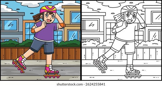 Female Inline Skater Adjusting Helmet Illustration