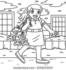 Female Inline Skater Carrying Skates Coloring Page