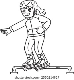 Female Inline Skater Grinding on Rail Isolated 