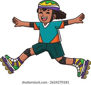 Female Inline Skater Jumping Cartoon Clipart 