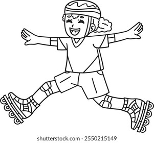 Female Inline Skater Jumping Isolated Coloring 