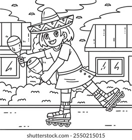 Female Inline Skater Playing Maracas Coloring Page