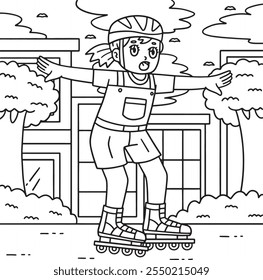 Female Inline Skater Practicing Coloring Page 