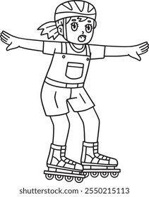 Female Inline Skater Practicing Isolated Coloring 