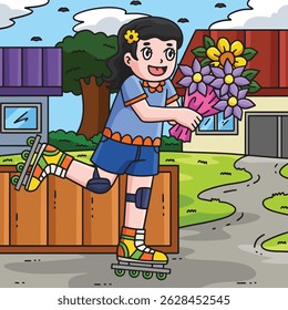 Female Inline Skates with Flower Bouquet Colored 