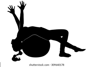 female instructor at stretching pilates exercises with finess ball