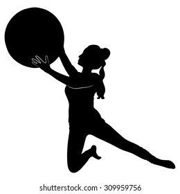 female instructor at stretching pilates exercises with finess ball